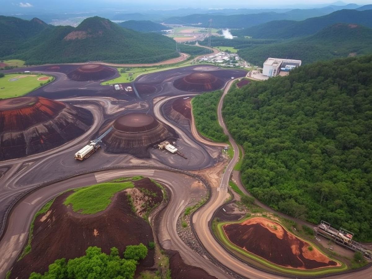 Vista aérea de área minerada em processo de recomposição. Foto de demonstração.